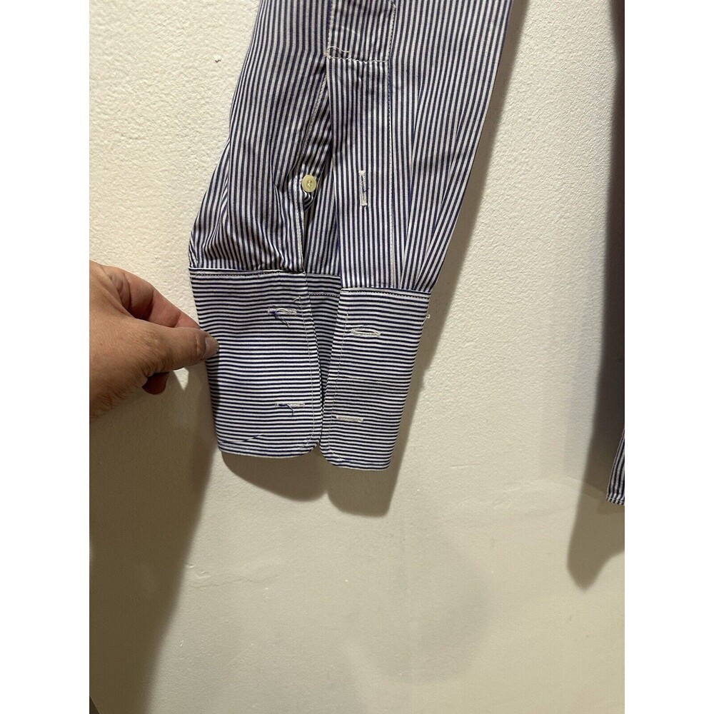 Burberry London Men's 18-38 Blue Stripe Cotton Long Sleeve Button Down Shirt - Picture 7 of 16